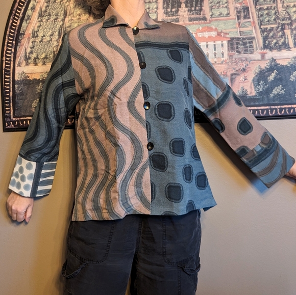 silk wool KAY CHAPMAN button loop jacket top S - Picture 4 of 11